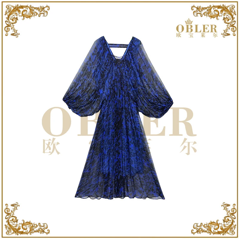 【欧宝莱尔】新款气质时尚轻奢莫奈女装连衣裙6106-288