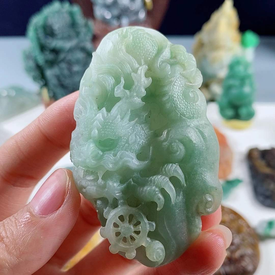 定制翡翠未镶嵌天然a货翡翠果绿龙牌