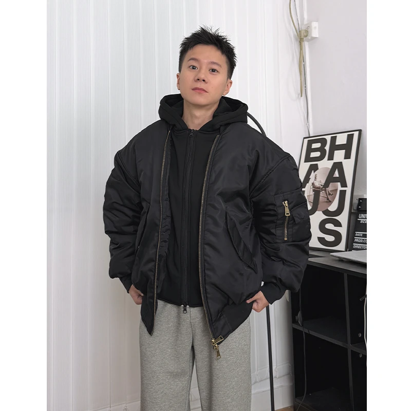 WK叁金【小个子棉服】假两件连帽夹棉空军夹克男宽松加厚棉衣外套冬