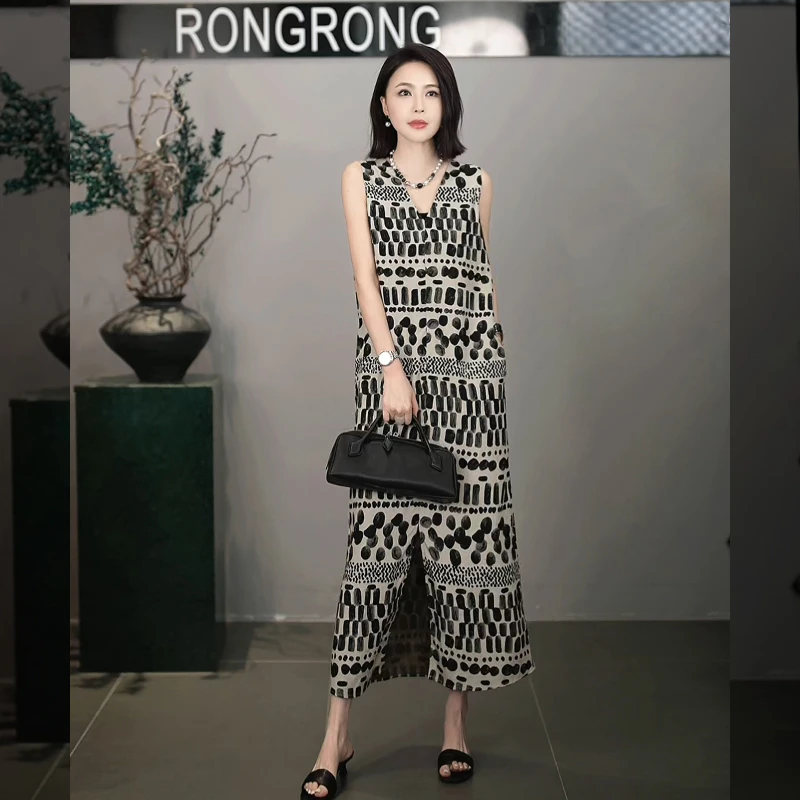 溶溶【森林舞曲】RONGRONG 莱赛尔亚麻印花气质开叉连衣裙子F-Z0369