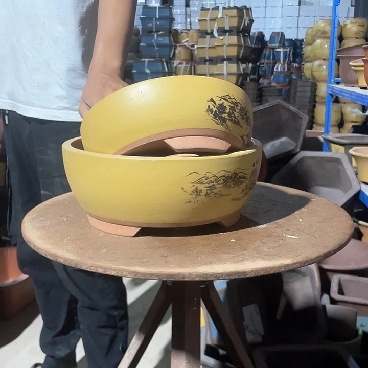 黄色绿箩山水中小花盆