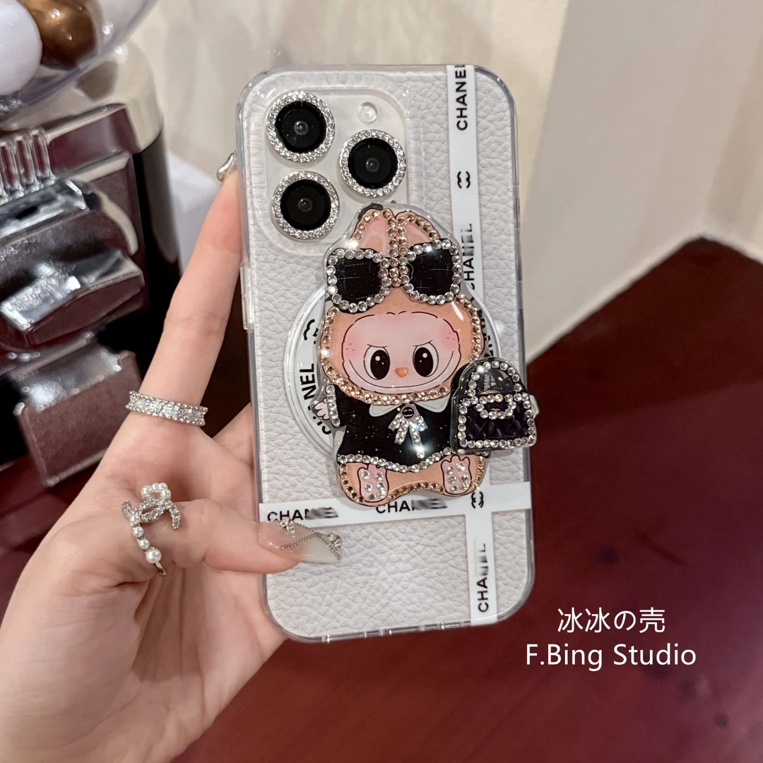 轻奢布布旋转磁吸支架适用iPhone16promax点钻苹果15/14/13手机壳