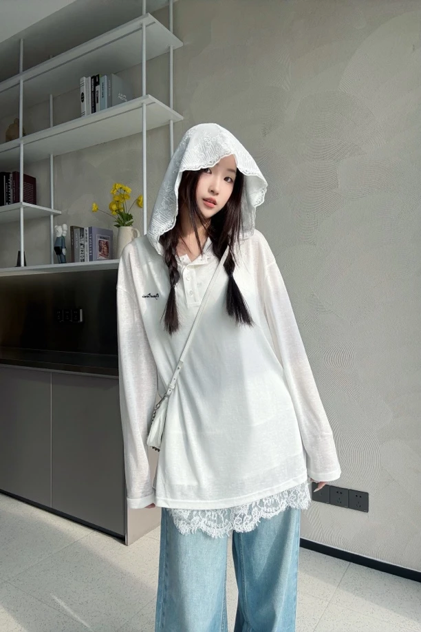 DEGAIA上衣 ｜『鑫鑫专属』薄款简约桑蚕丝连帽面膜长袖T恤190683