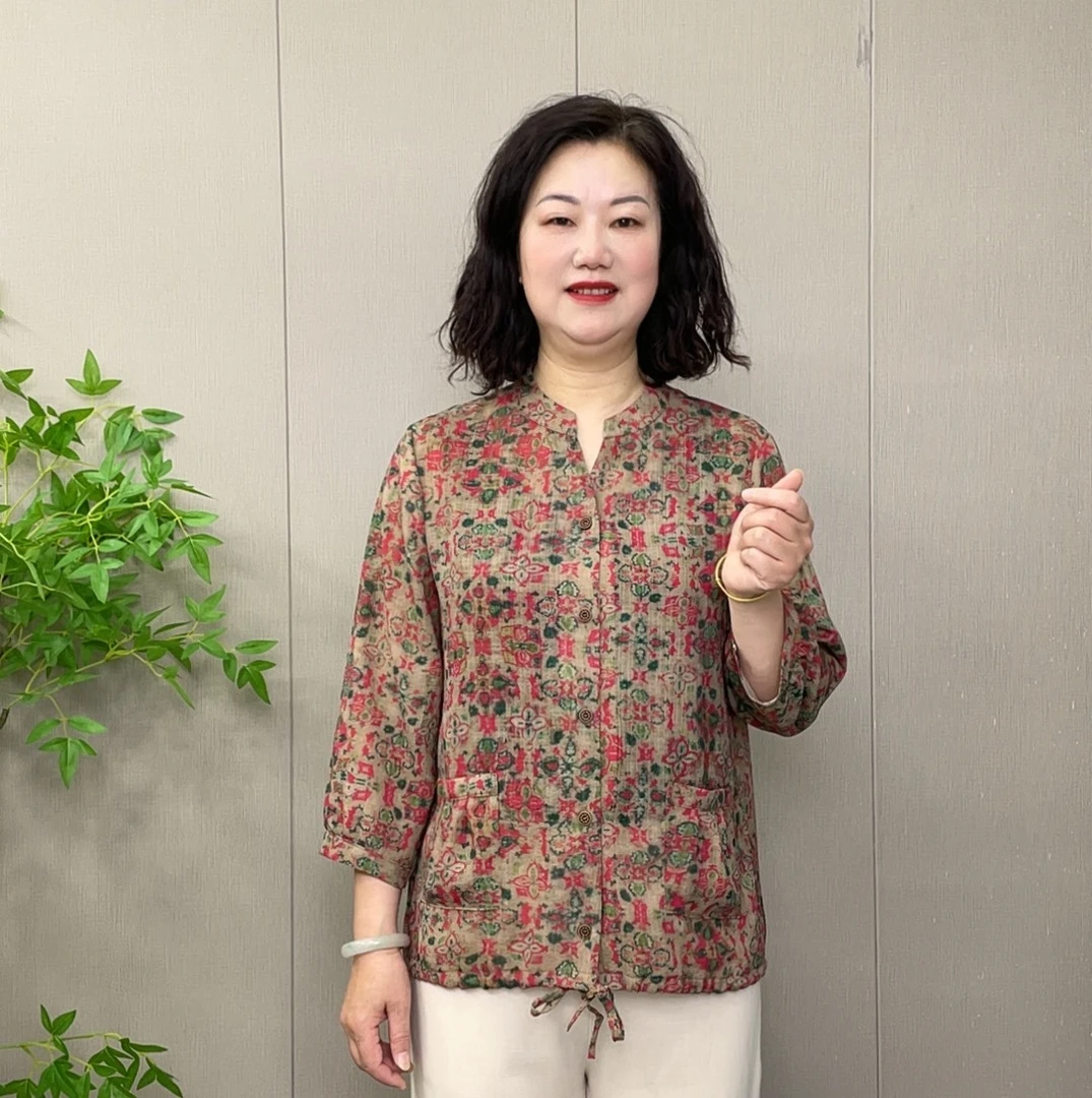 2025夏季新款九分袖洋气开衫百搭遮肚减龄气质显瘦薄款宽松妈妈装