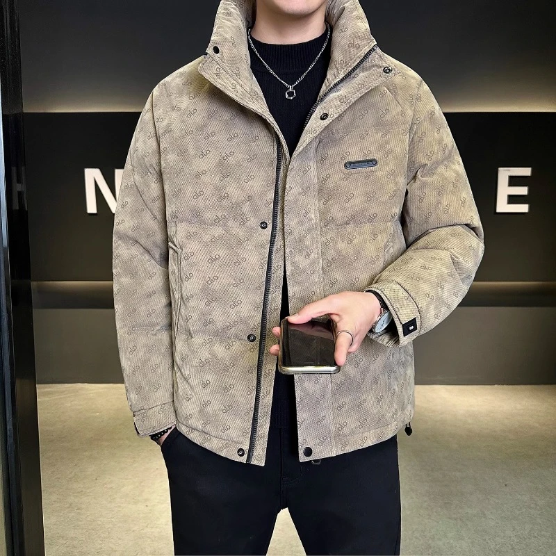 皮羽绒服男短款冬季2025新款高级感韩版时尚潮牌立领加厚外套冬装