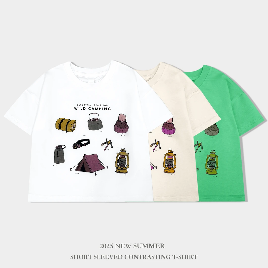 【现货】【露营】2025新款韩版百搭休闲上衣男童夏款纯棉短袖t恤9893#