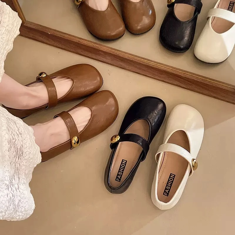 圆头平底软皮玛丽珍