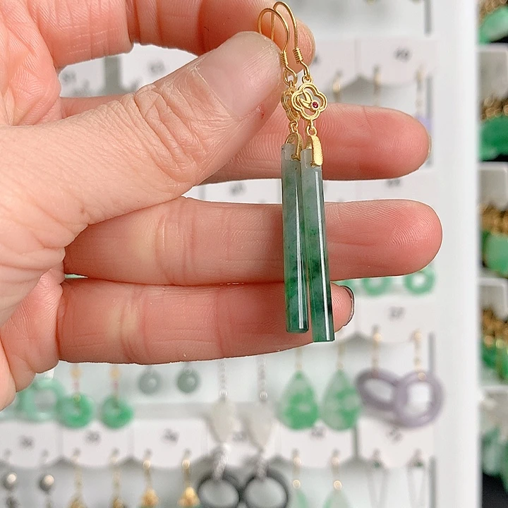 翡翠耳饰银S925镶嵌气*子翡翠