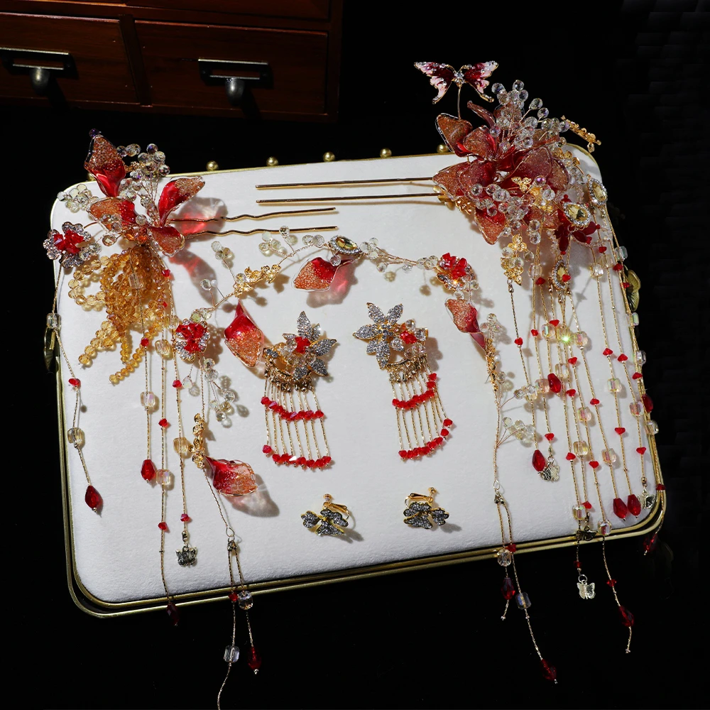 GH026红色喜看优选中式婚礼秀禾服国风南洋新娘饰品头饰