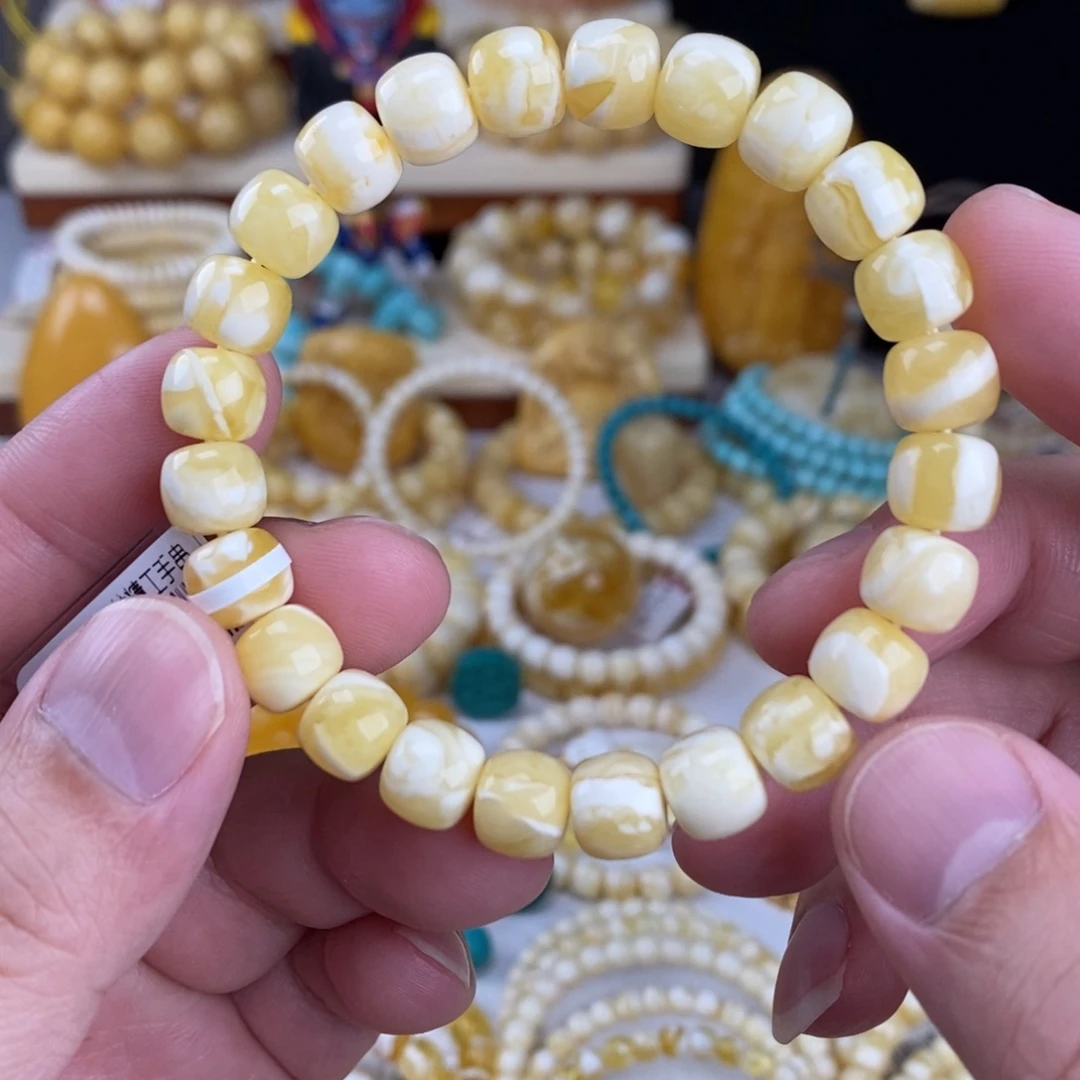 蜜蜡未镶嵌手链瓷白妖花9.4mm