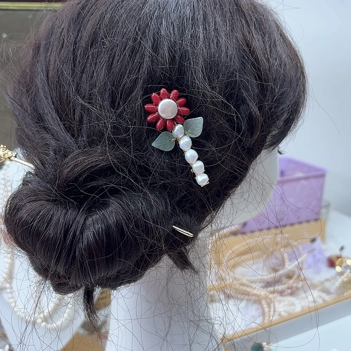 淡水珍珠发饰银S925镶嵌