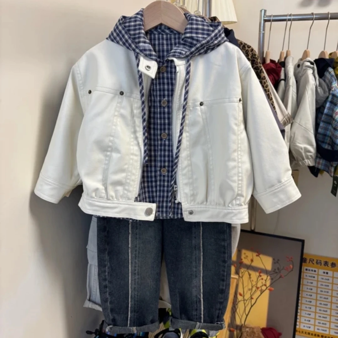 2025春秋新款儿童外套季新品男女宝宝百搭纯色皮夹克短款风皮衣潮