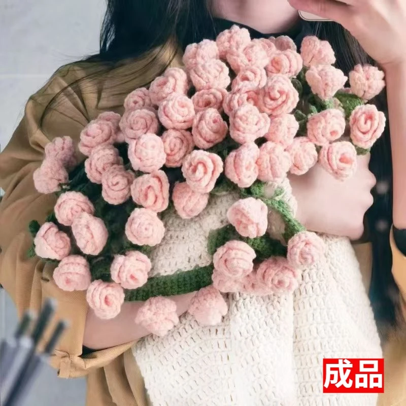 【成品】花束毯子成品玫瑰花毯子成品毛线钩织玫瑰花束送女友礼物
