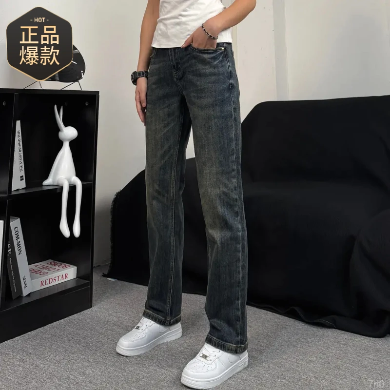 微弹美式高街宽松直筒男士牛仔裤秋冬潮流百搭加绒简约爆款男牛仔