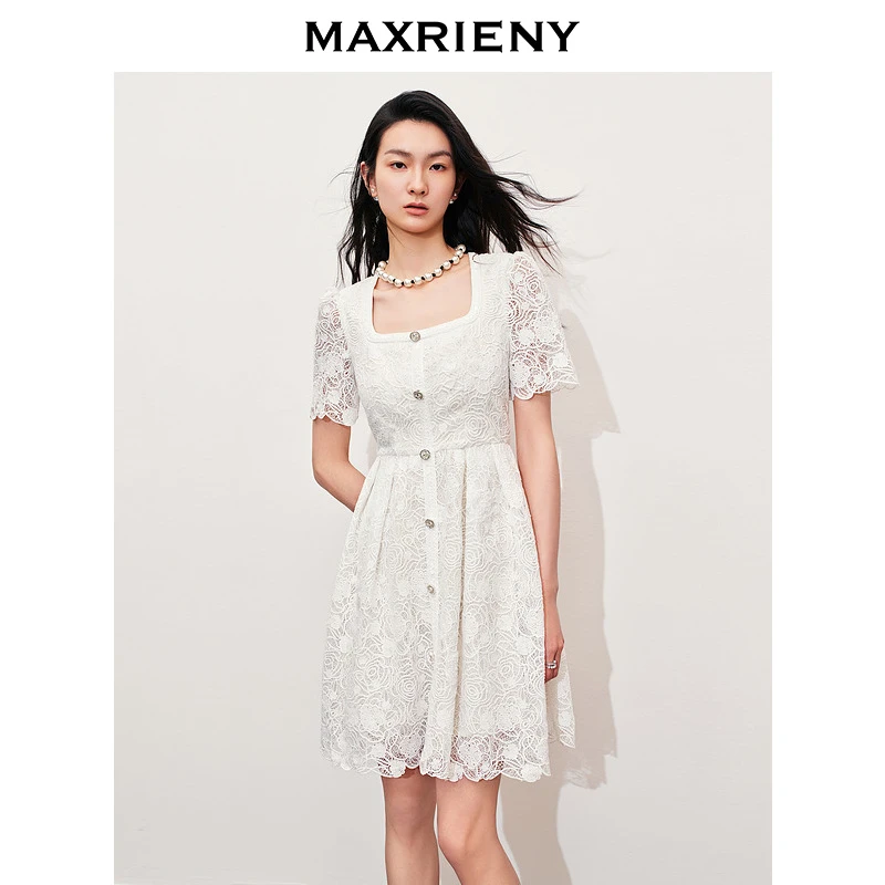 （丫头）MAXRIENY浪漫华丽感玫瑰珠饰蕾丝连衣裙