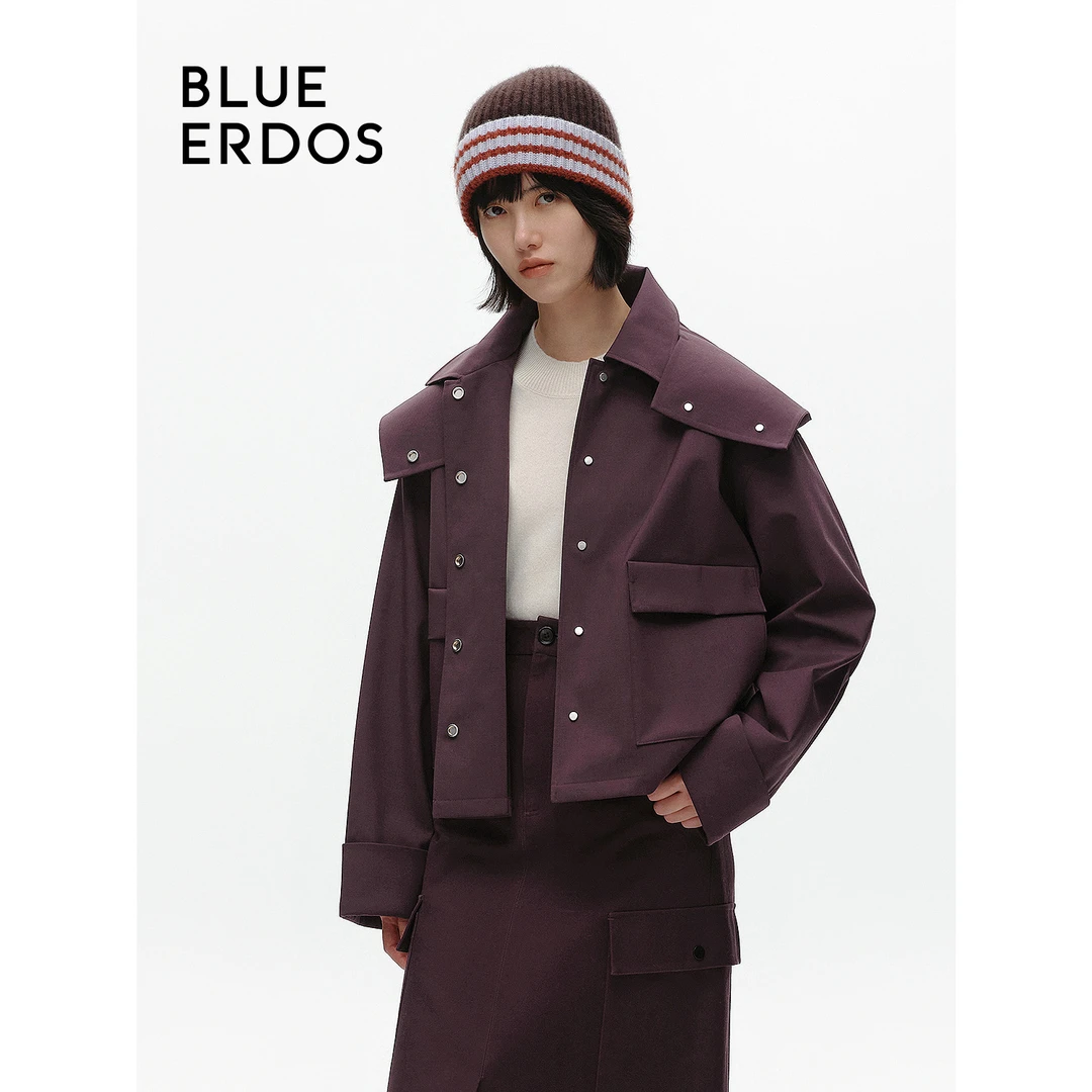 BLUE ERDOS春夏新品宽松直筒简约翻领连帽短款外套女B246J4007