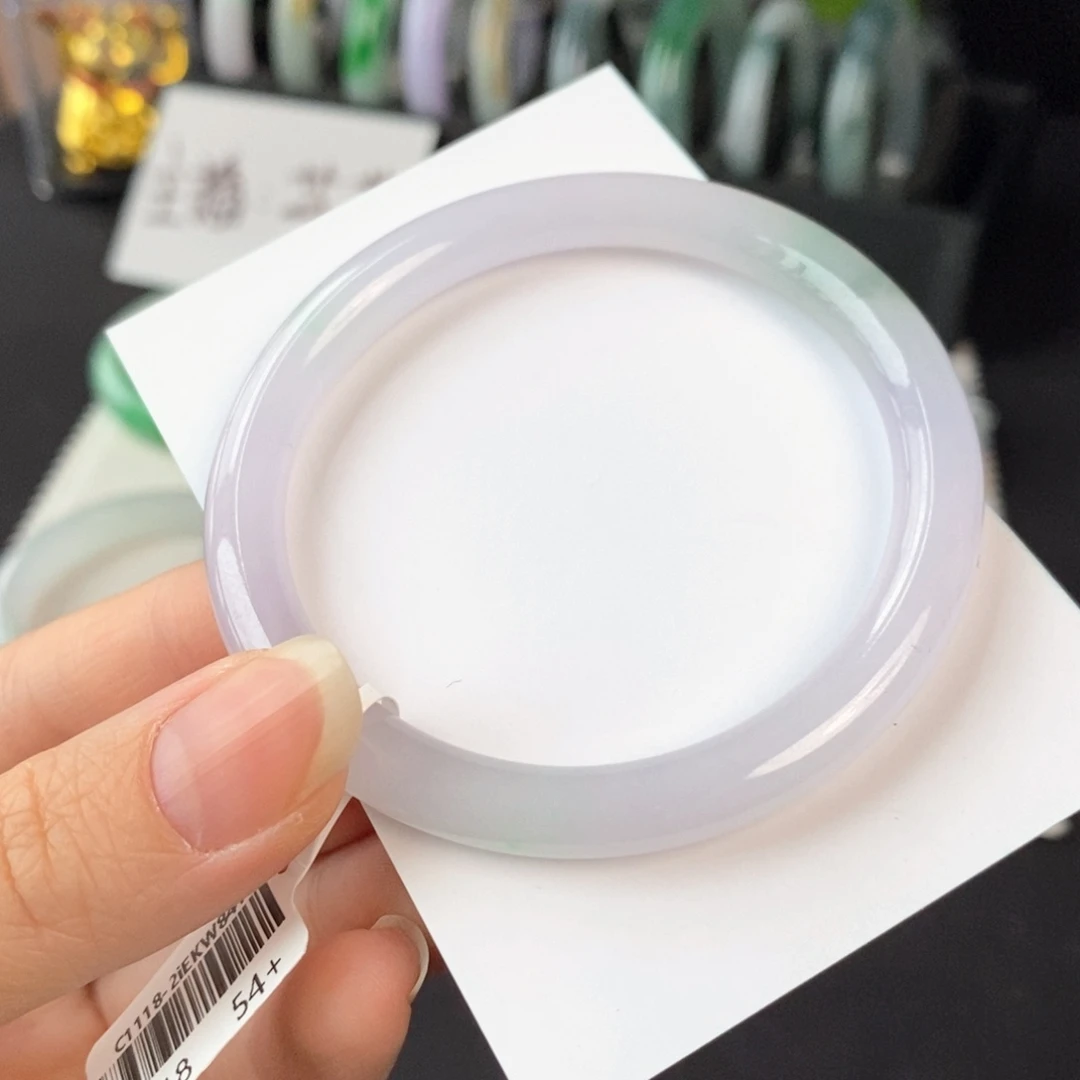 翡翠未镶嵌手镯冰粉飘绿54