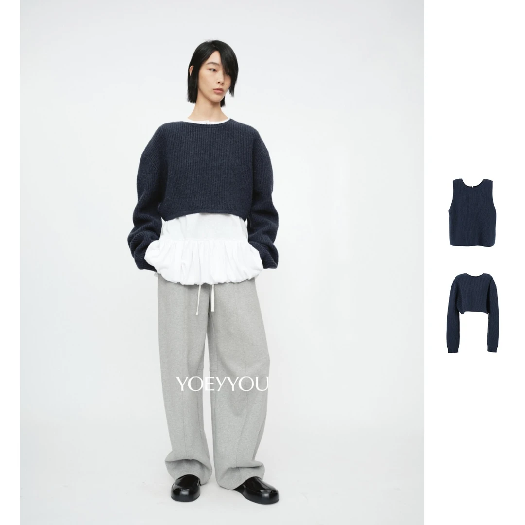 项小七 YOE YYOU  25秋冬新品超短毛织上衣0387/圆摆毛织马甲0690