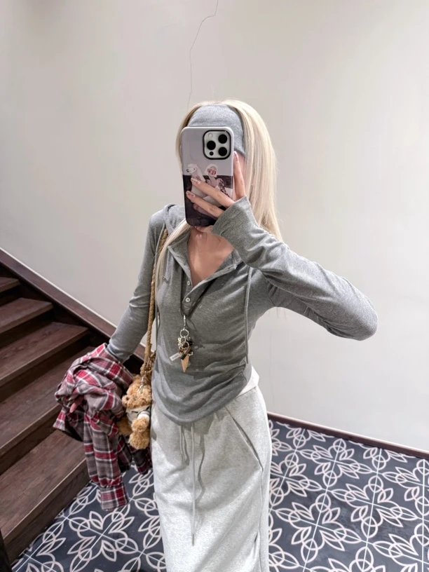 SANSTORE REFOUND TEN 连帽针织长袖纽扣抽绳修身百搭纯色 25春夏