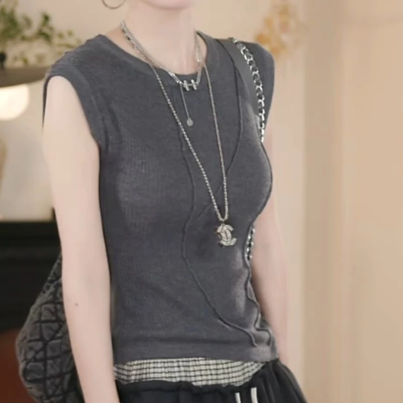 夏季新款设计感简约百搭针织衫背心显瘦修身上衣LK2505388