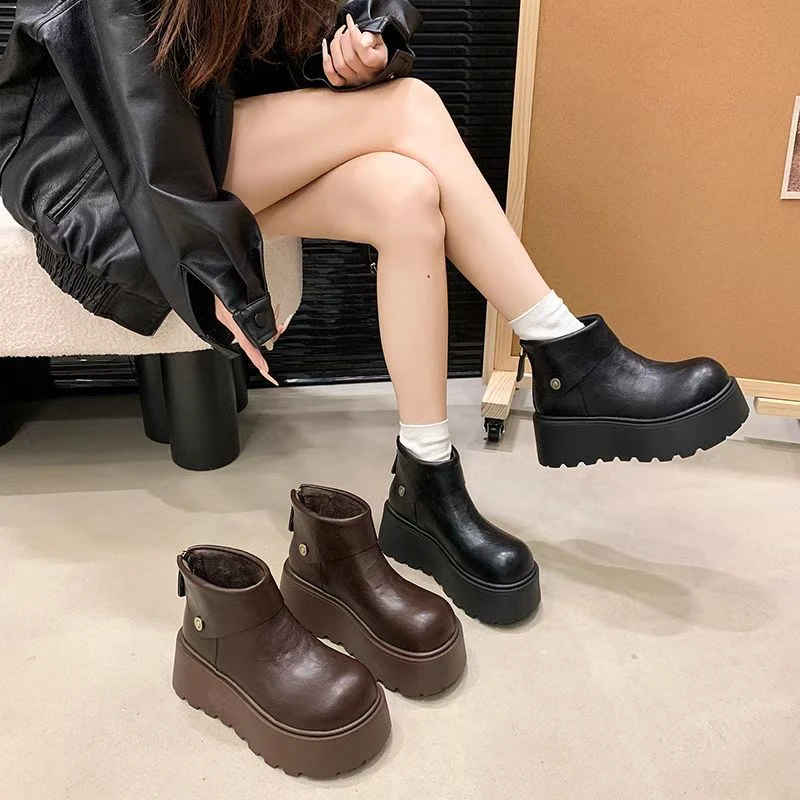 厚底增高雪地靴女款勃肯马丁靴2025新款冬季加绒保暖短靴A-51