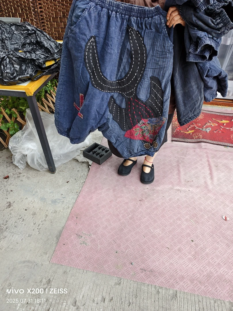 无吊牌炒色做旧老粗布棉裤孤品