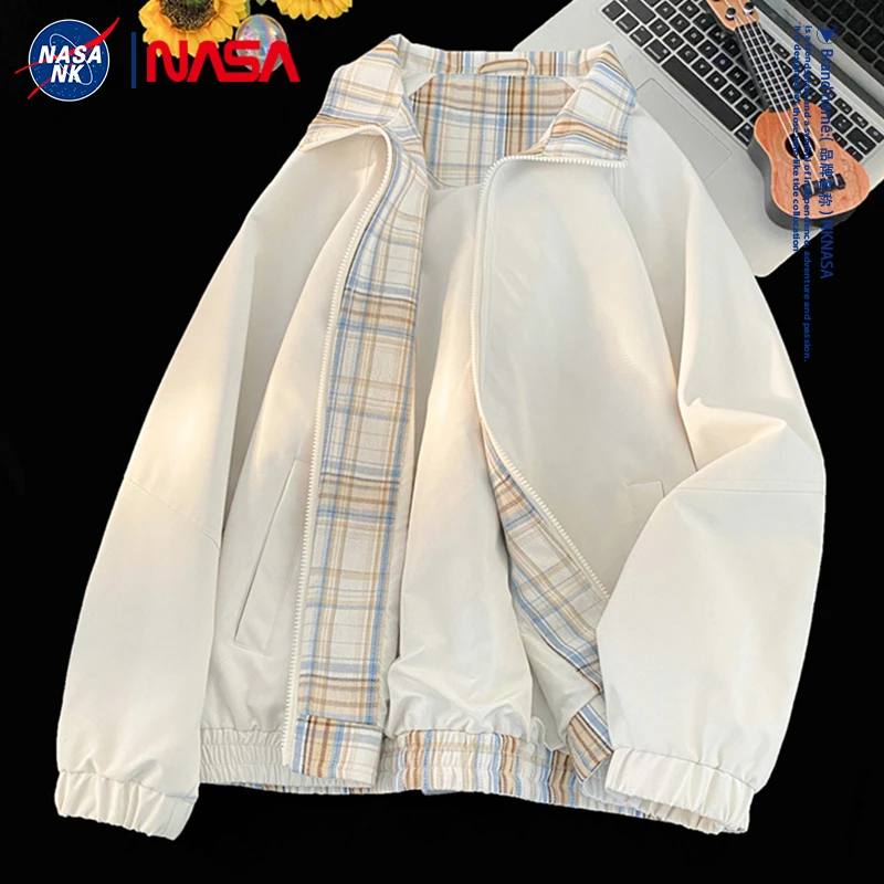 NASA联名情侣格子外套男女同款春秋季复古立领防水防风休闲夹克潮