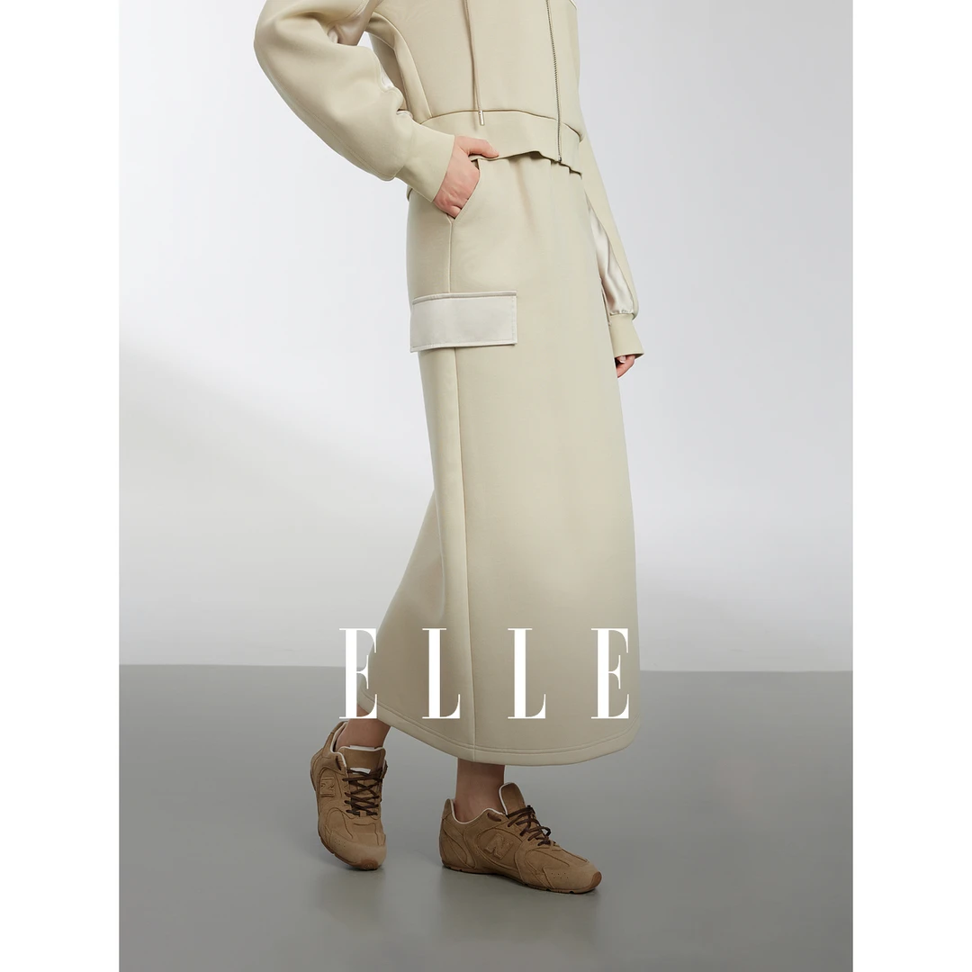 ELLE卡其色工装风休闲半身裙女2025春新款设计感宽松别致ER50577