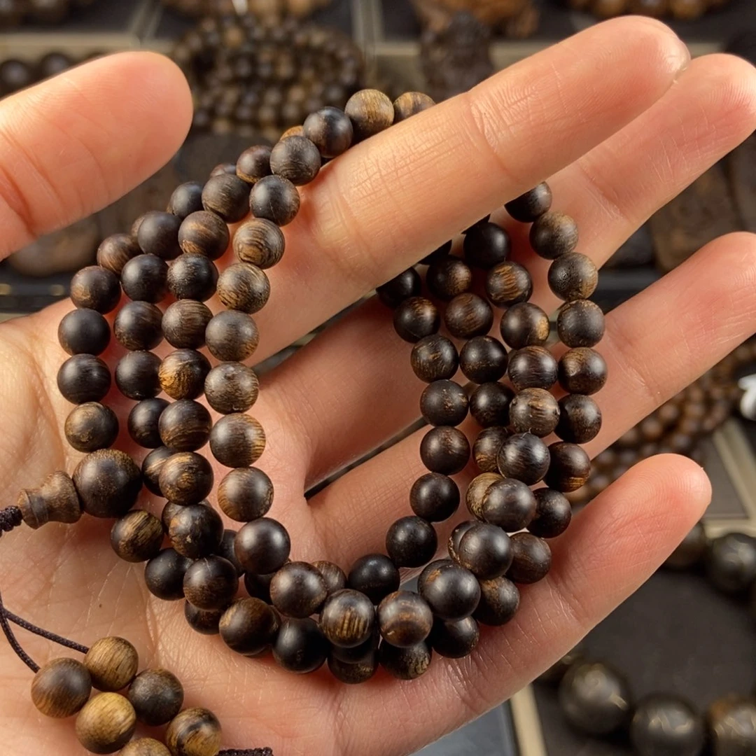 沉香手串木**物越南芽庄白棋楠玉化留疤