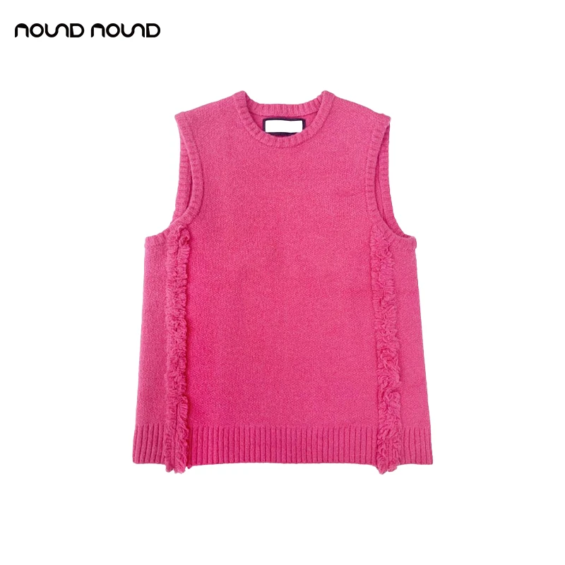 【nound nound】小众原创设计感时尚简约纯色廓形毛边圆领无袖背心