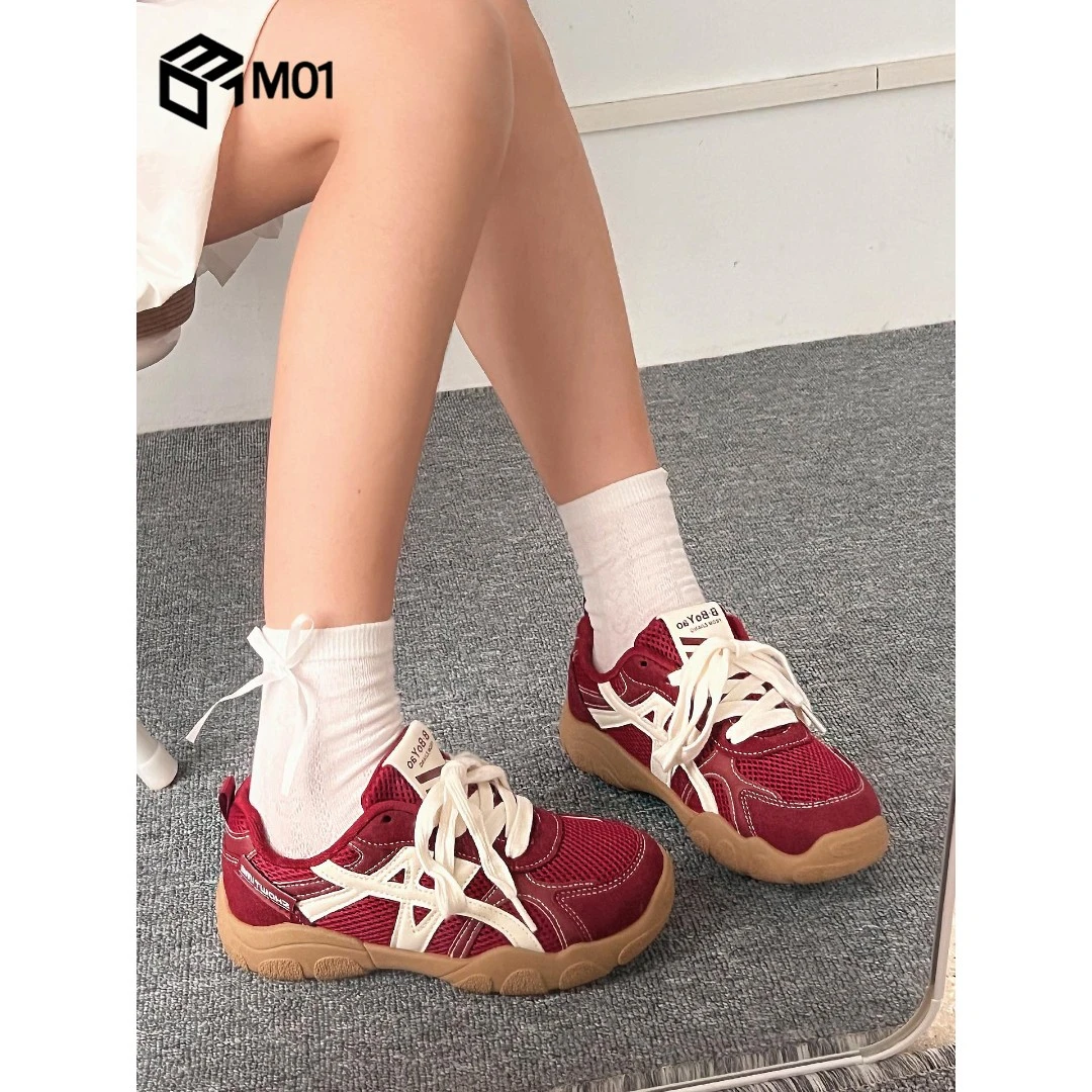 M01红色鞋子女夏季透气女鞋配裙子板鞋百搭小众德训鞋轻便运动鞋