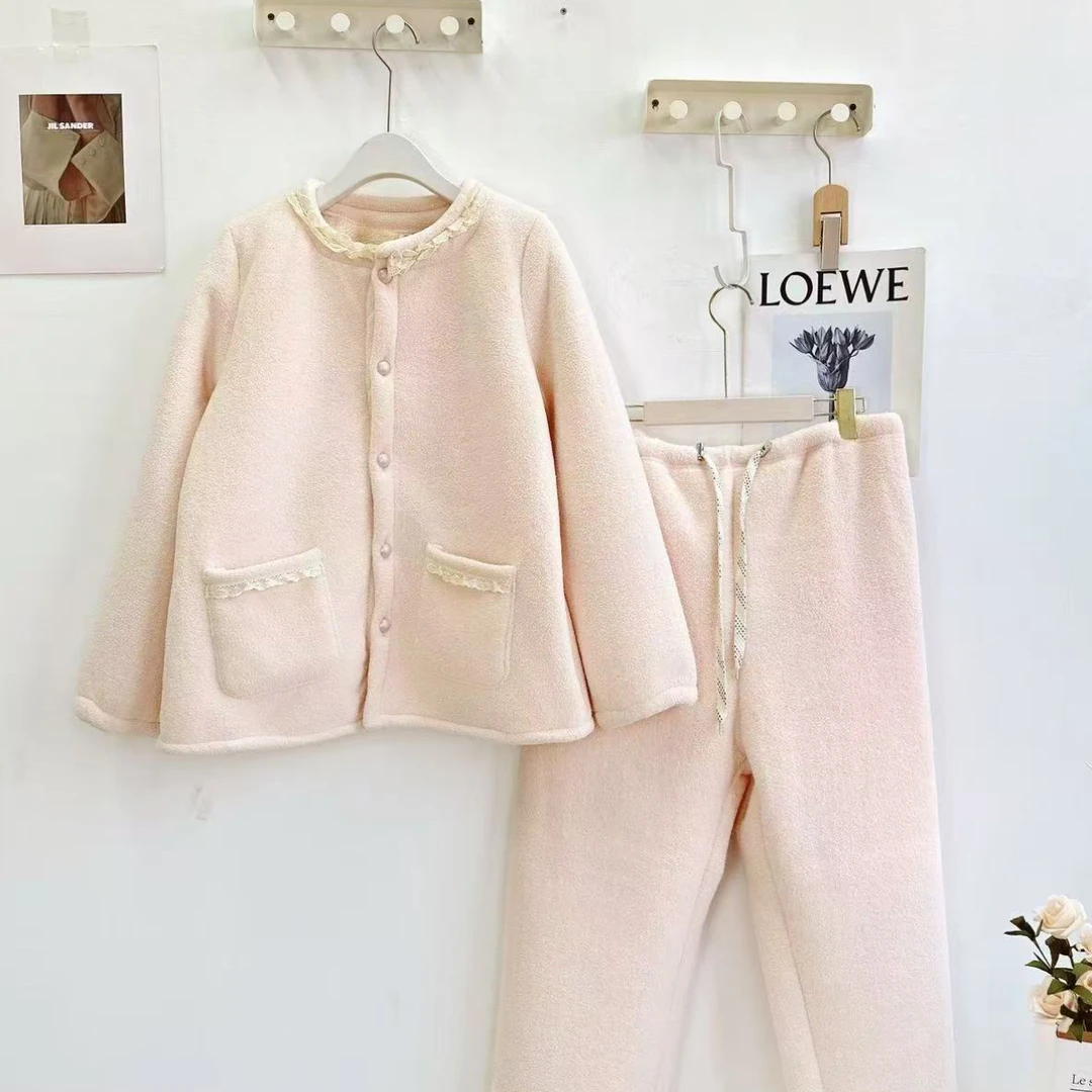 77066冬季孕妇夹棉加绒可外穿睡衣家居服套装