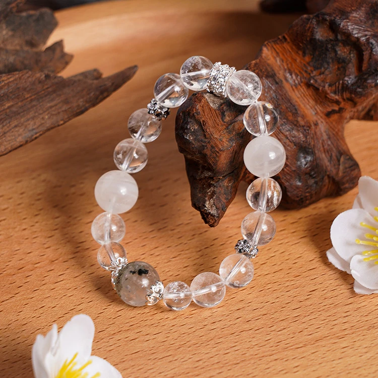 天然冰透白水晶手串清冷少女碎冰冰手手饰幽紫色夜宴宝石