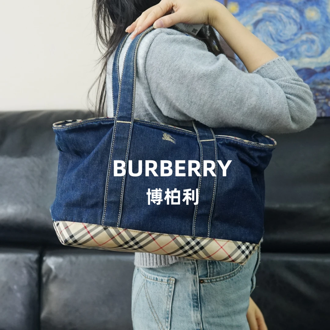 95新 BURBERRY/博柏利 巴宝莉/格纹拼皮手提包/JJ01723472/3472