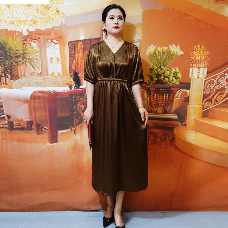 2025中老年夏季新款时尚气质洋气中长款幻影纯色妈妈装连衣裙99-8