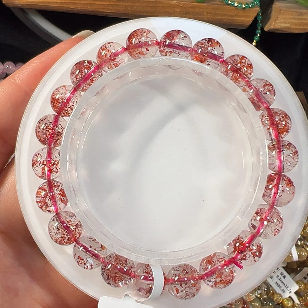 水晶手串未镶嵌巴西金草莓8.5mm透体单圈手串