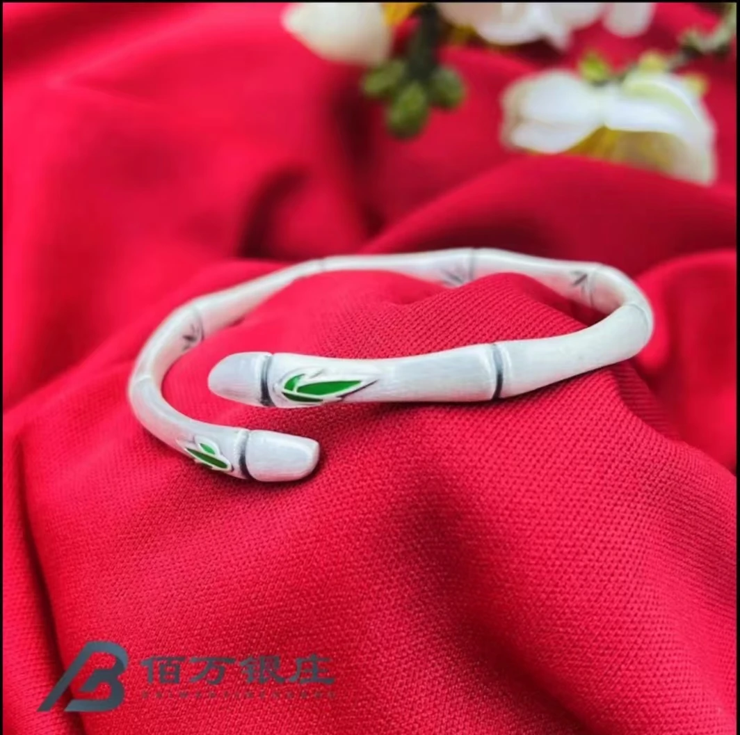 足银手镯 【佰万银庄】足银999.9 竹节节节高升开口镯 约26.06g