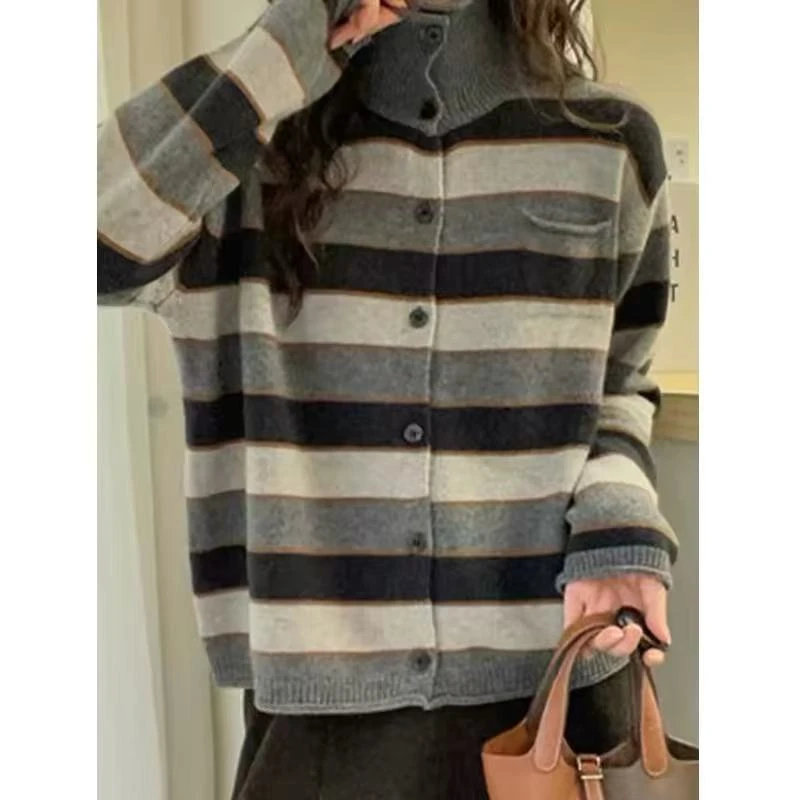 全毛秋冬高领条纹网红针织羊毛衫