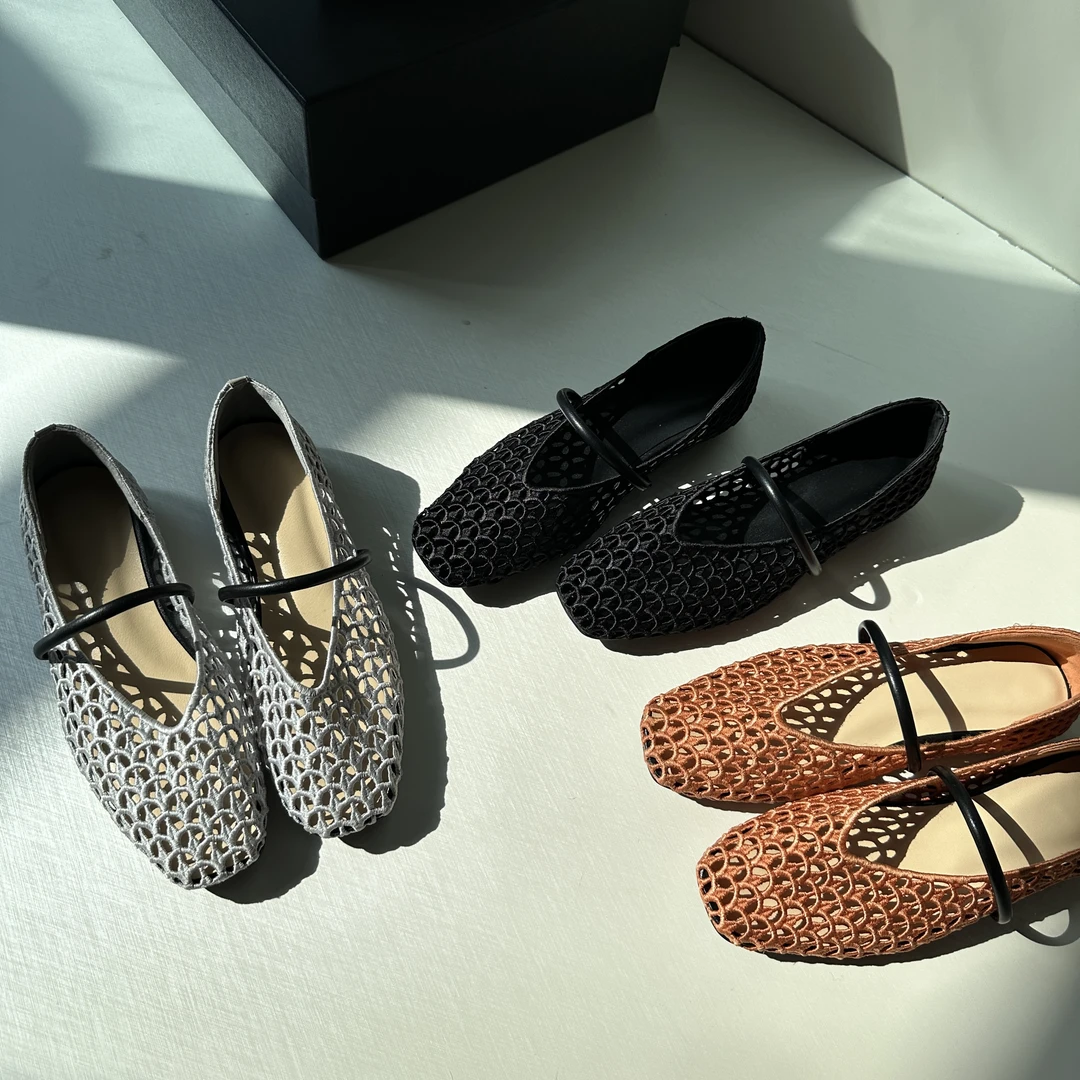 25新款设计感刺绣法式方头浅口镂空艺术3cm文艺时装女鞋