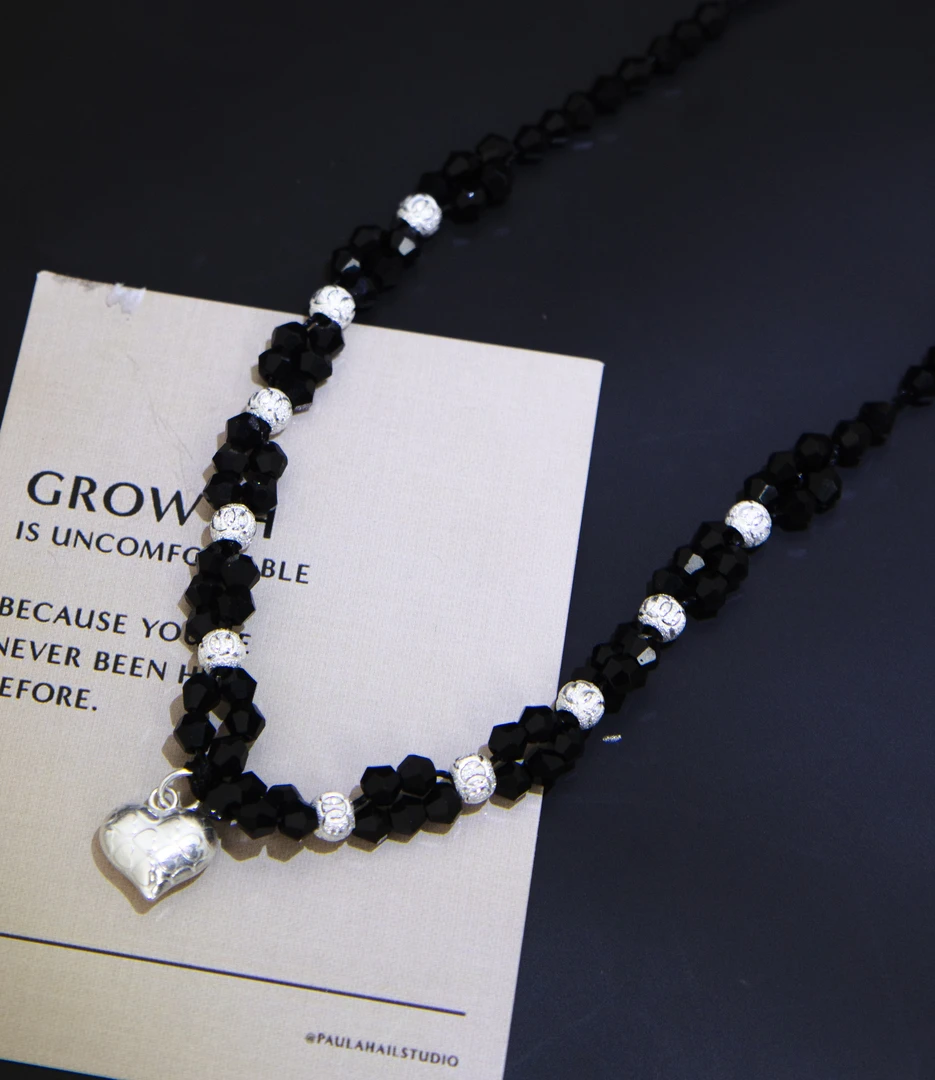 非金属仿水晶项链 10cm以下小众爱心/水滴/铃铛颈链黑色复古饰品