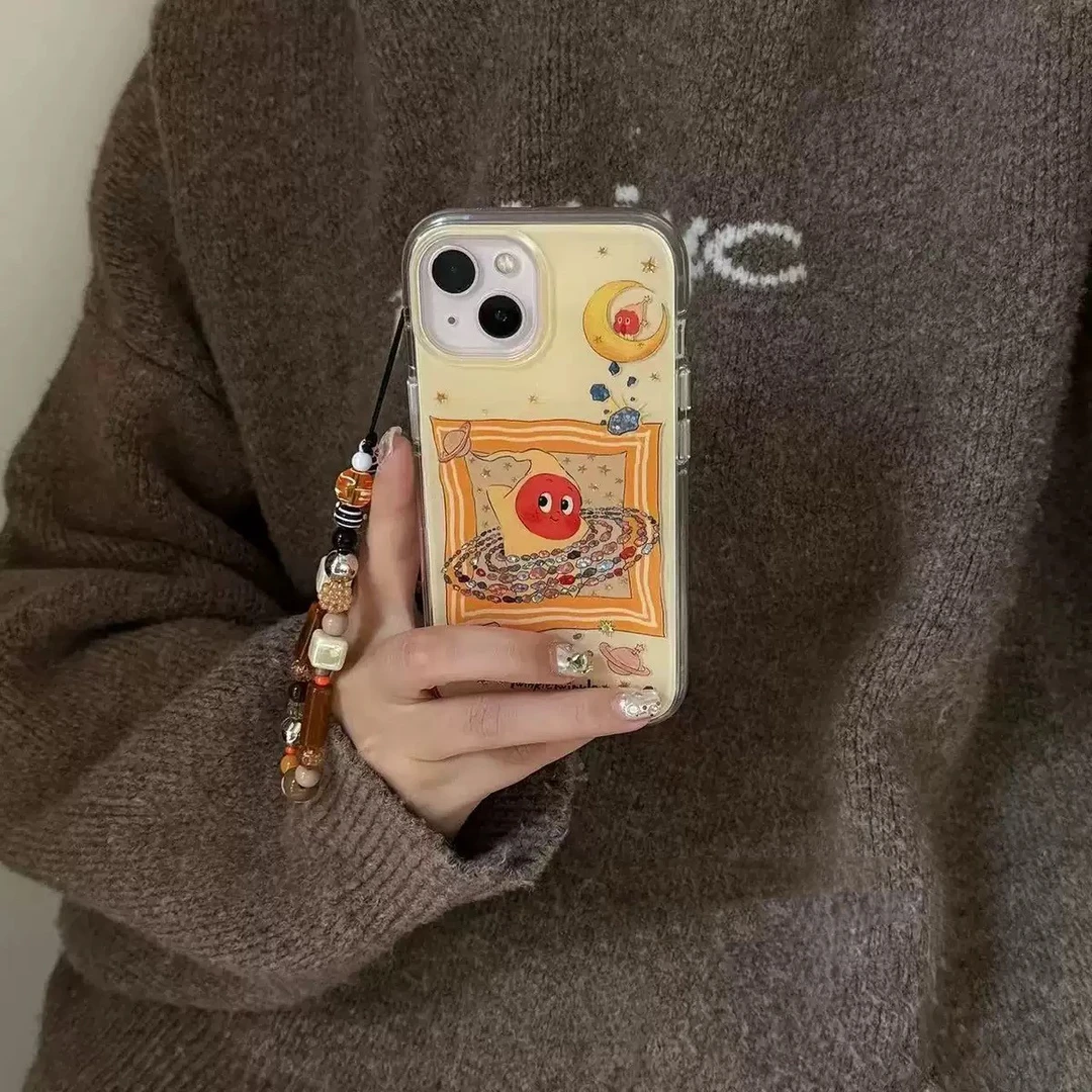 鎏金星河可爱卡通星星人链条适用iPhone16promax苹果15手机壳14女