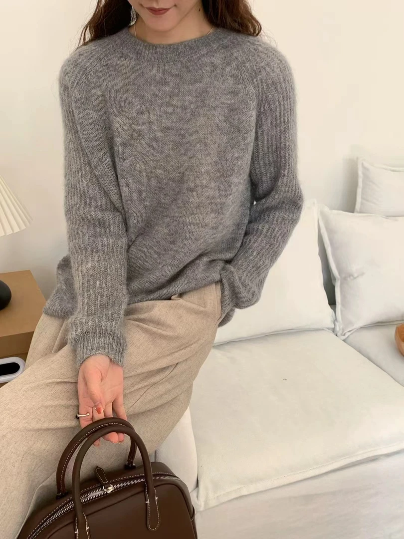 女毛针织衫上衣打底衫公主风U型领针织衫