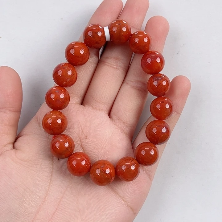 南红玛瑙未镶嵌瓦西柿子红双色圆珠单圈12mm