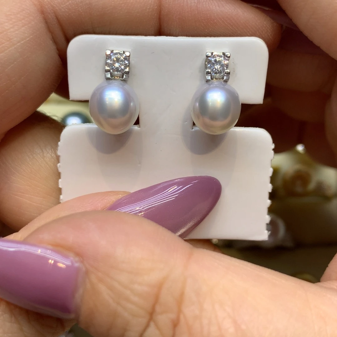 银S925镶嵌耳饰海水珍珠