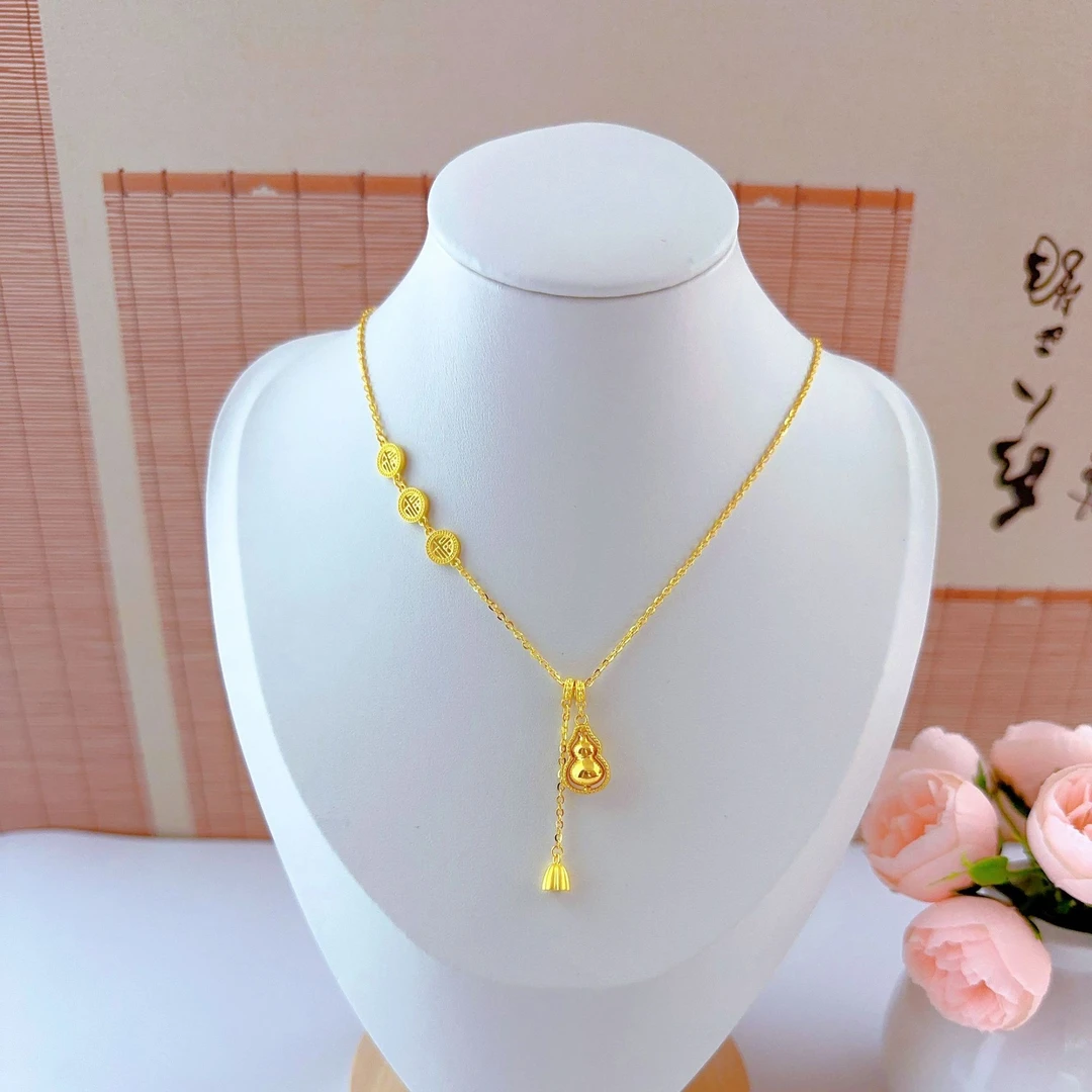 足金黄金 亮面流苏福字葫芦 时尚经典百搭套链