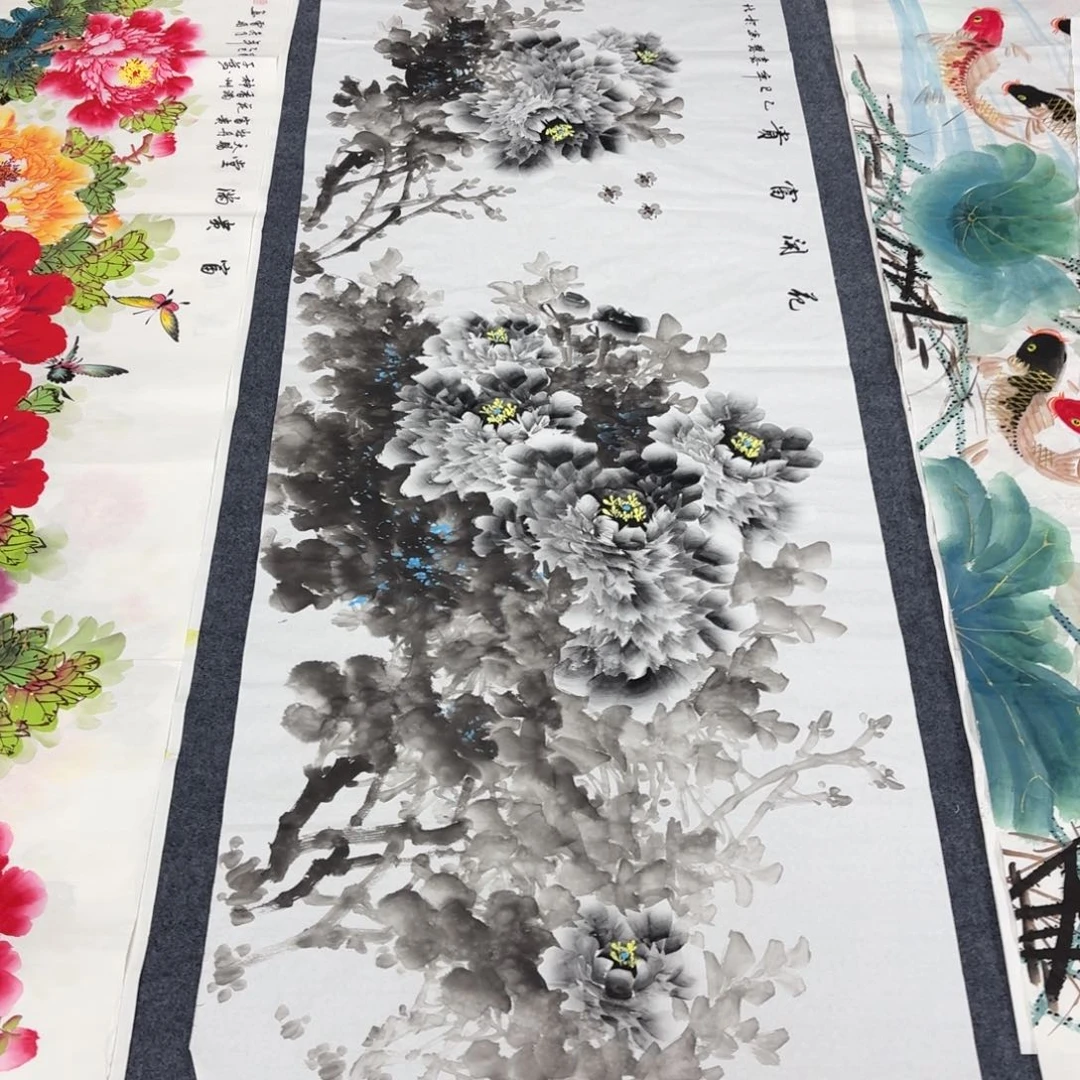 国画180×70墨牡丹手绘画画画