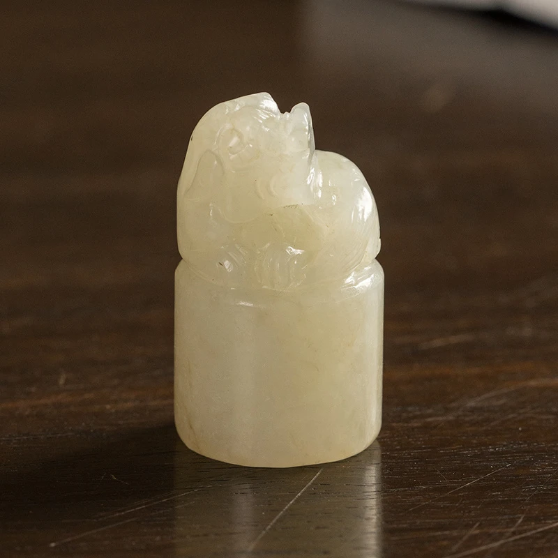 清代 玉雕瑞兽钮圆形印章 古董艺术品