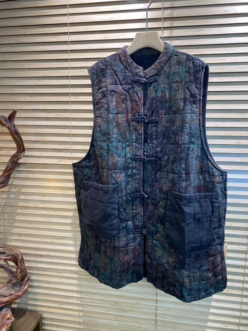 亚麻宽松百搭中长款印花棉马甲【长84胸围133】