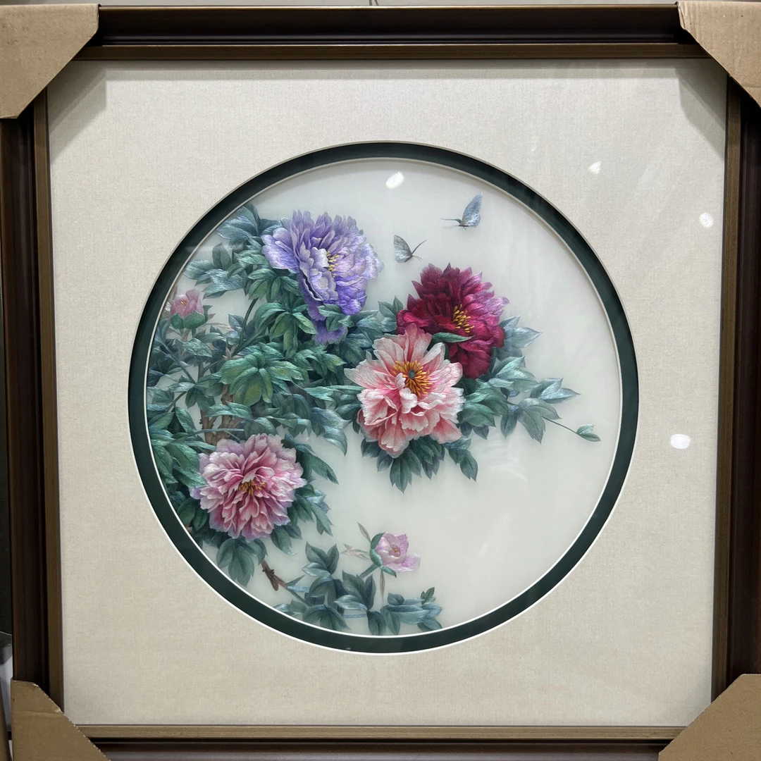 《蝶来富贵》-非遗苏绣精品单面绣客厅沙发墙卧室装饰挂画60*60CM