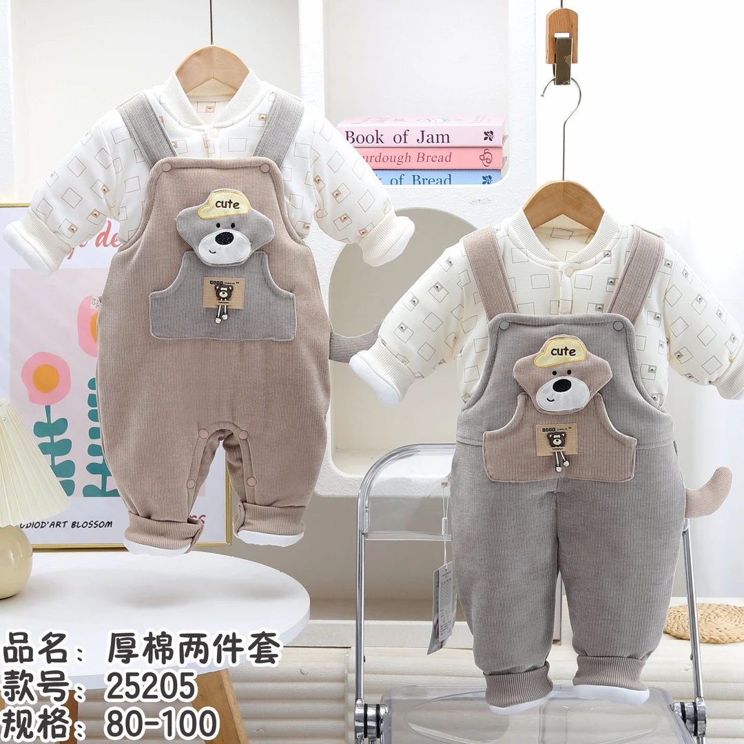 儿童秋冬季300克加厚丝棉背带套 男宝卡通厚棉小袄背带棉裤套装
